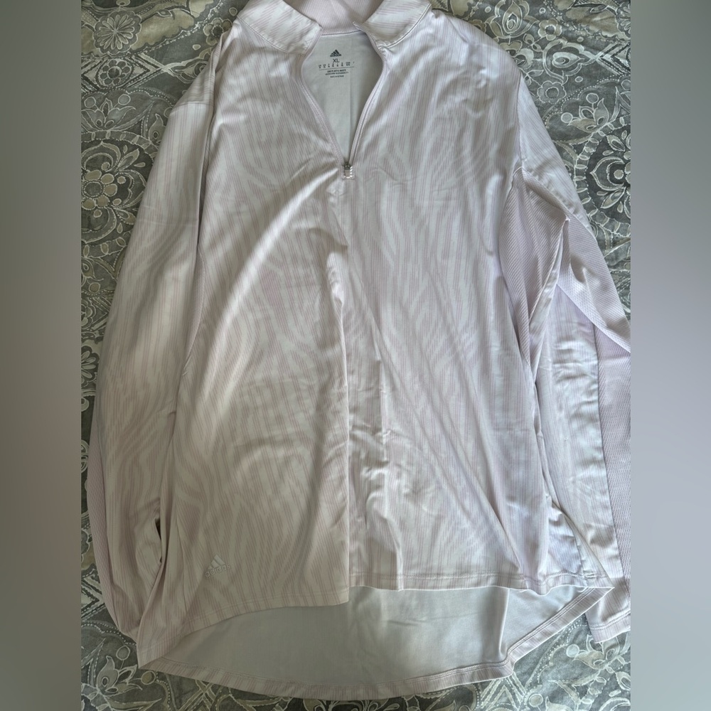 Light Purple and White Striped 3/4 Zip-Up Top